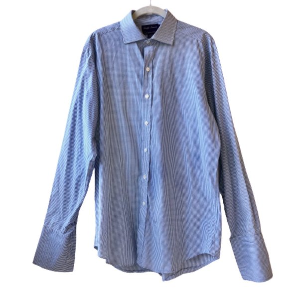 Ralph Lauren PURPLE LABEL Blue Checker Dress Shirt - Picture 13 of 13